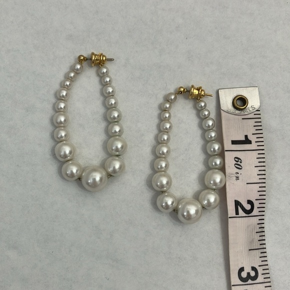 Pearl Bead Drop Dangle Hoop Post Back Earrings - Picture 3 of 3